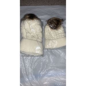 Mommy and Me White Fur Snow Hat Set